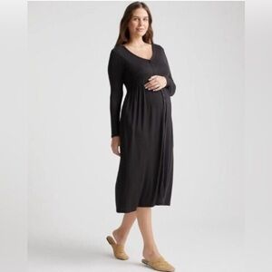Quince Women’s Black Tencel Rib Knit Midi Dress Maternity & Nursing sz M NWT